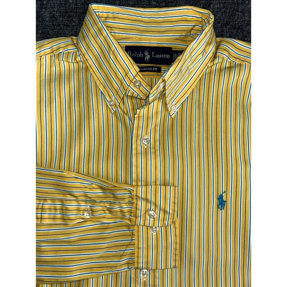 Ralph Lauren Classic Fit Yellow Aqua Stripe Oxford Y2K Shirt Men's 15.5 34/35 - Picture 1 of 8